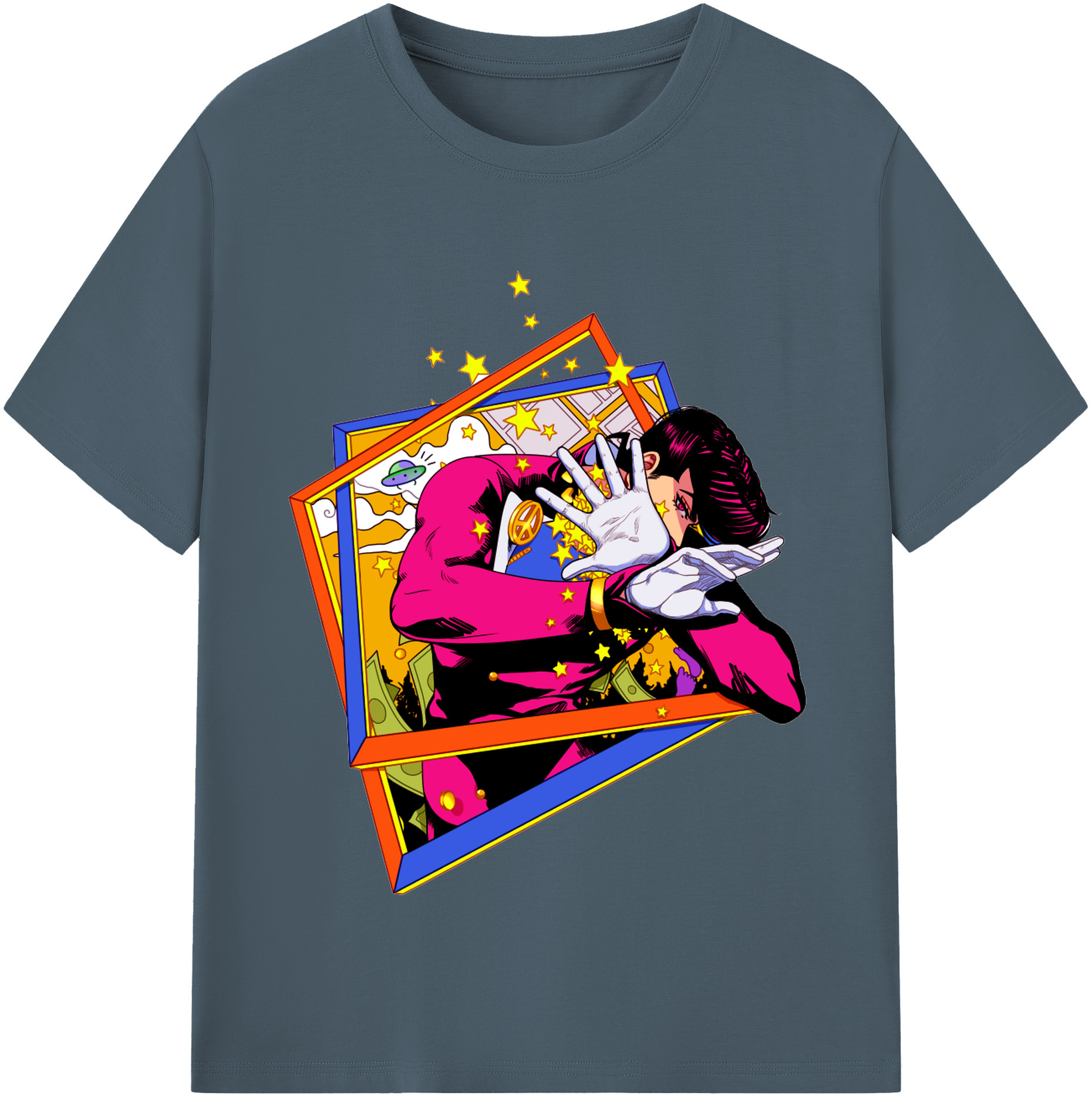 （画像用） ジョジョの奇妙な冒険 ひがしかた じょうすけ JoJo's Bizarre Adventure Higashikata Josuke 綿100％半袖Tシャツ（フロントプリント）